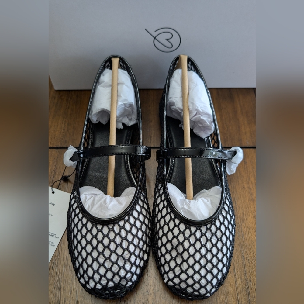 The Drop Women's Black Katy Mary Jane Fishnet  Flats Size 8.5 New
